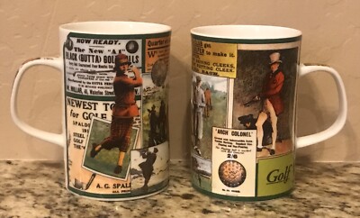 Pair of Dunoon Fine Bone China Golf Mugs ~ Made in England