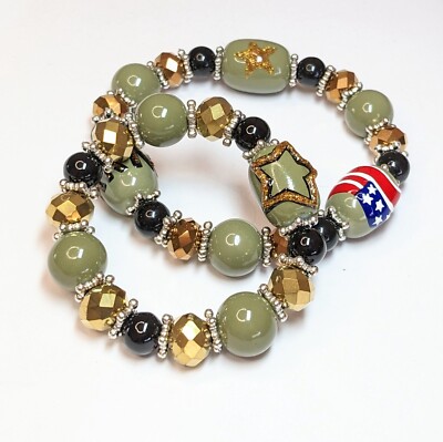 Army Jewelry Bracelets Mommy and Me Stretch Beaded Serve My