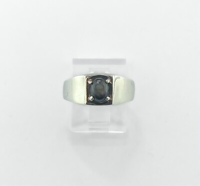 7 x 5 mm Black Star Sapphire High Polish Sterling Silver Mens Ring