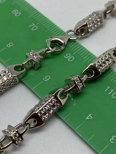 925 Sterling Silver Solid CZ Square Link Type Men's Chain Necklace 28" - Picture 5 of 8