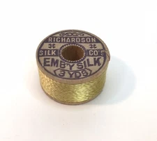 Antique Richardson Embroidery Silk 3yd Pale Yellow Gold Spool Unused Deadstock