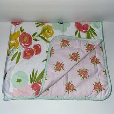 Cloud Island Pink Floral Baby Blanket Reversible Mint Green Polka Dots Flowers