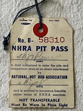 RARE VINTAGE 1970s N.H.R.A. PIT PASS NATIONAL HOT ROD ASSOCIATION/Pierre DRAG