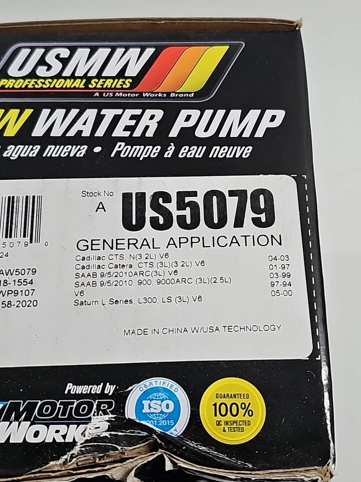 Bomba de água do motor US Motor Works US5079 para Cadillac / SAAB / Saturn selecionada nova - Imagem 2 de 4