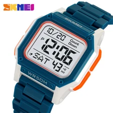 SKMEI Men's Sport Digital Watch Square Silicone Countdown Wristwatch Boys Girls