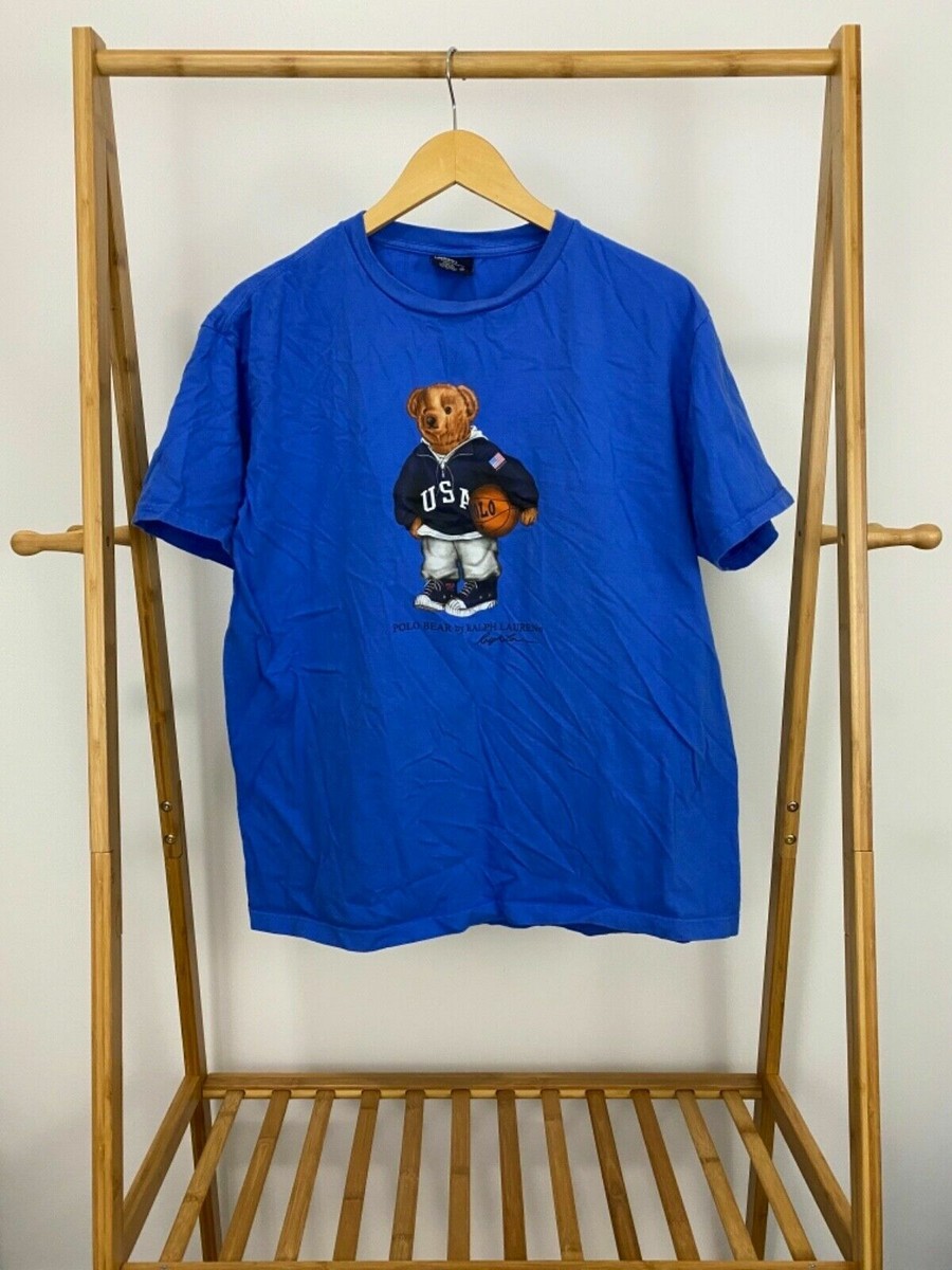 【 M 】 POLO BEAR&POLO SPORT VTG Polo Ralph Lauren Polo Sport Ball Bear in USA Sweater Blue T
