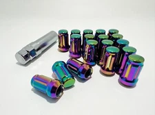 20 Neo Chrome Tuner Racing Lug Nuts For Aftermarket Wheels 12x1.5 + 6 Spline Key
