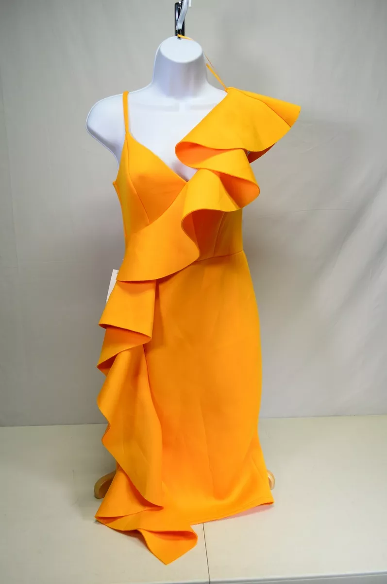 Lipsy Ruffle Detail Bodycon Orange Dress Size 4 New With Tags eBay