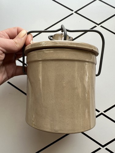 Vintage Win Schuler's Ceramic Cheese Crock Wire Bail Stoneware Pottery 5” - Picture 2 of 7