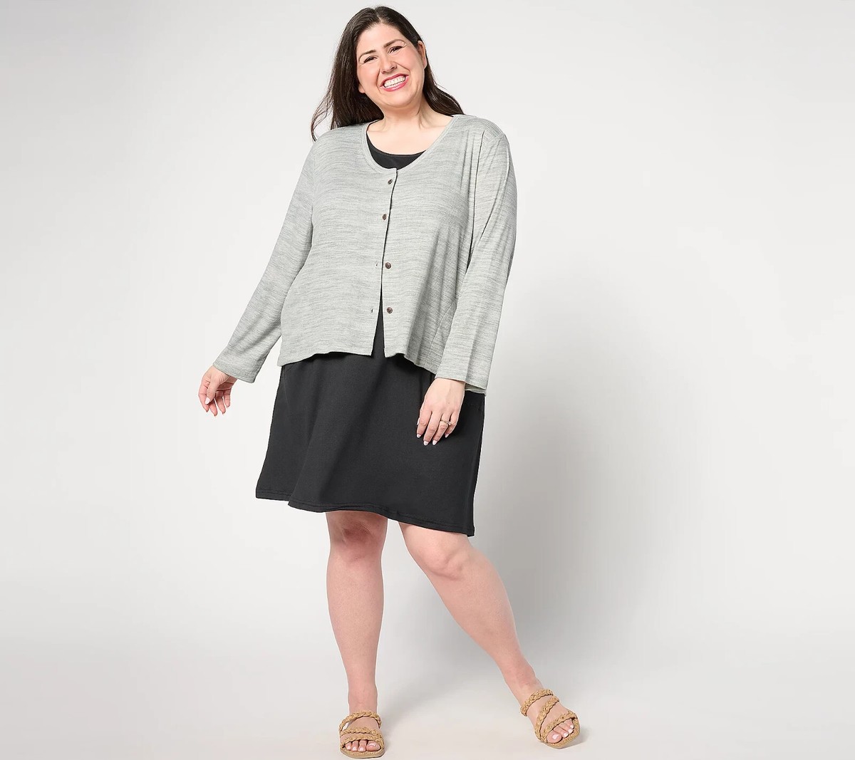 MUK LUKS Cloud Knit Dress & Ribbed Knit Cardigan-Gray/Black-5X-NWT-A645257 MUK LUKS Cloud Knit Dress & Ribbed Knit Cardigan-Gray/Black-5X-NWT-A645257