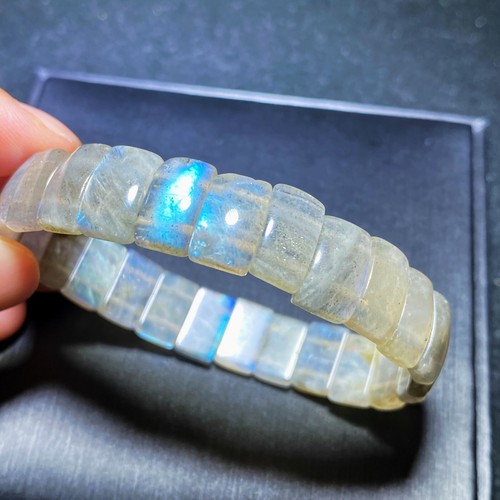 11.8*4mm Natural Labradorite Rainbow Blue Light Beads Rectangle Bracelet C1079 - Picture 2 of 15