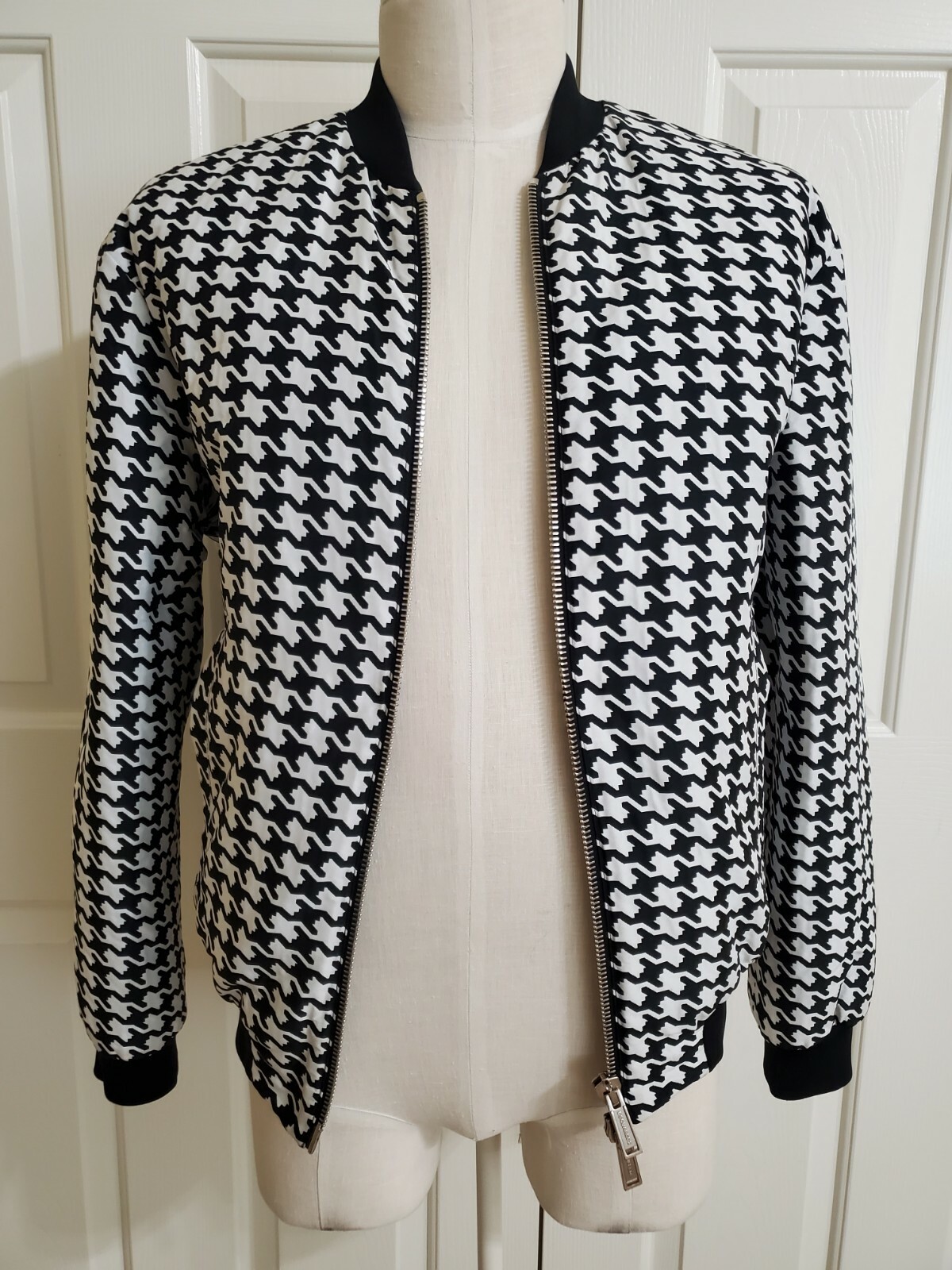 DSQUARED2 Bomber Jacket Padded Houndstooth IT 48 - US 46 Black White Pink Italy image 6