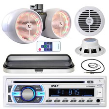 Pyle Bluetooth USB AUX AM FM Boat Radio, 6.5" Marine Speaker Set, Antenna, Cover