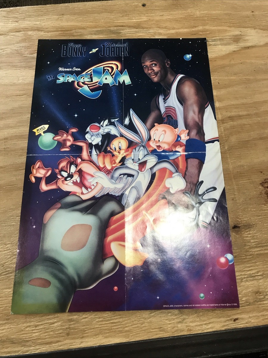 Vintage 96 Space Jam Michael Jordan Bugs Bunny Poster 18x12 In