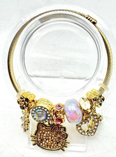 Hello Kitty Adjustable Charm Bracelet Rhinestones Gold Tone Pink Accents New