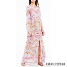 BCBG MAXAZRIA SIZE S OLIVIA GOEMETRIC PRINTED FRONT SLIT KAFTAN DRESS