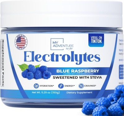 Zero Sugar  Blue Raspberry Electrolytes Powder  Refreshing Hydration  Caffein...