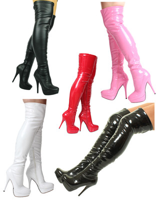 Damen Schwarz Rot Overknee Overknee High Heel Stiletto Plateau Stretch Stiefel