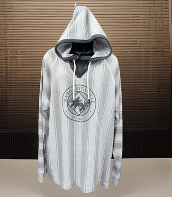 Margaritaville Hoodie Pullover Gray Striped Orlando 1977 Logo Men s Size Large