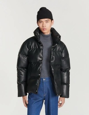 Sandro Paris leather oversized puffer down thick padded jacket coat small $700