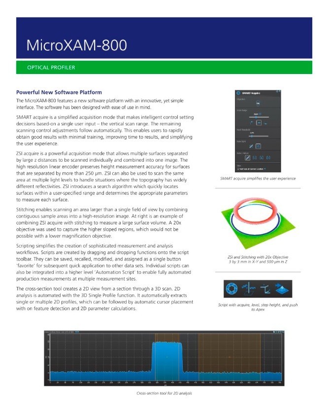 KLA Tencor MicroXAM-800 3D Benchtop Optical Wafer Surface Profiler Profilometer