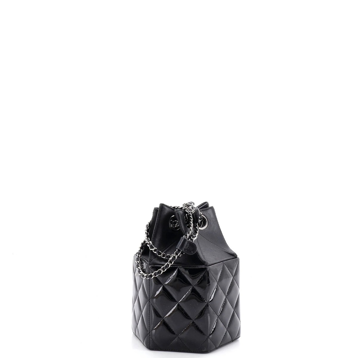 Chanel Hexagon CC Drawstring Bucket Bag Quilted Patent and