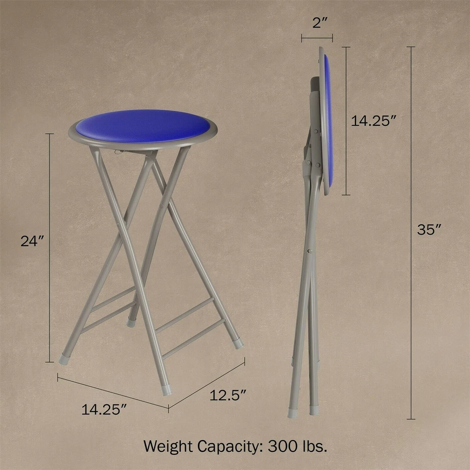 Padded 24 Inch Cushioned Folding Stools Easy Storage Holds 300 Lbs - Image 3 of 4