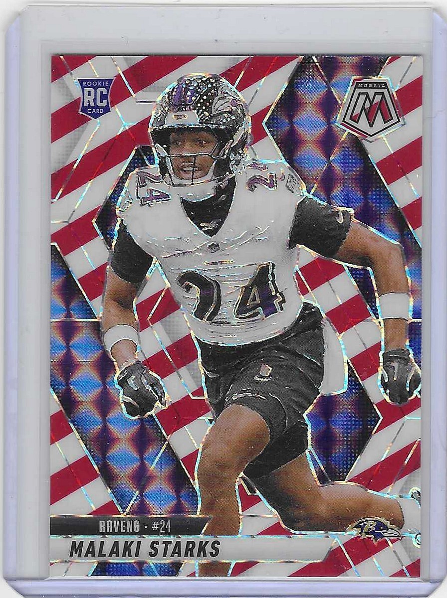 2025 Panini Mosaic Malaki Starks #347 Rookie Red White Stripe Baltimore Ravens