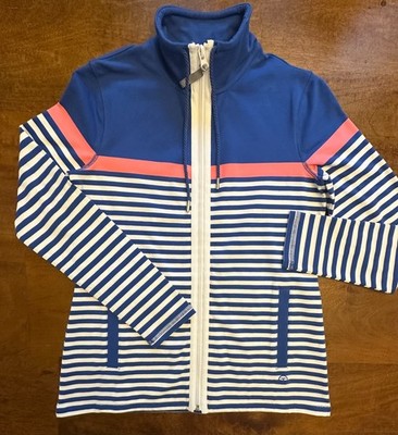 T by Talbots Blue White Pink Striped Full-Zip Mock Neck Jacket Sweatshirt XS S