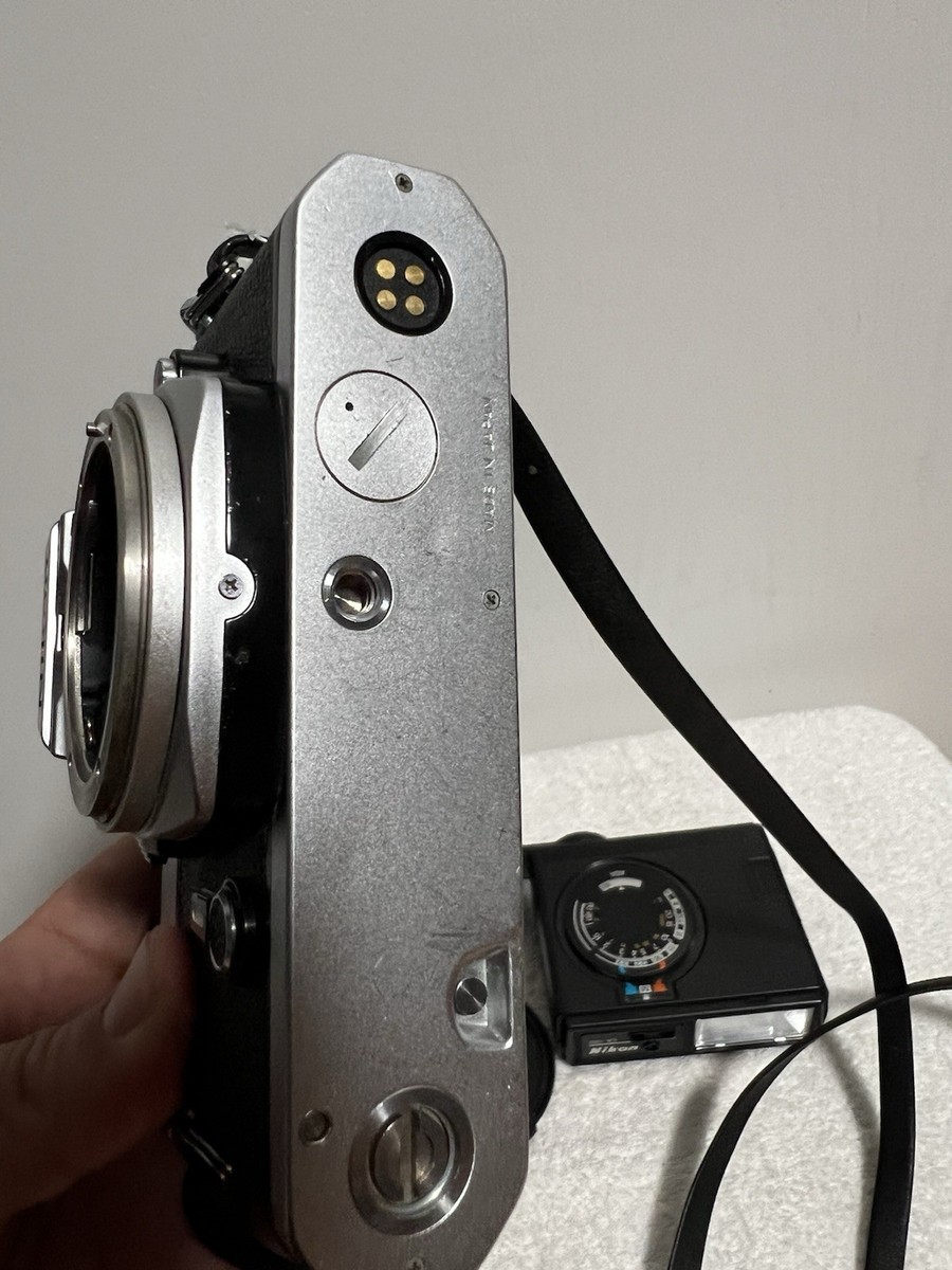Nikon FE Silver 35mm SLR Film Camera & Lens Flash Attachment From