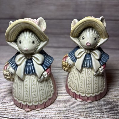 Vintage Otagiri Missy Mouse Hand Painted Salt & Pepper Shakers Japan Bonnets 4 
