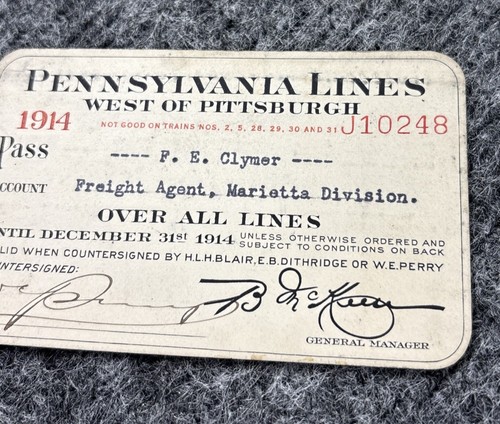 1914 Railroad Pass Pennslyvania Railroad CO J10248 Agent Thick Stock Signed - Picture 3 of 9