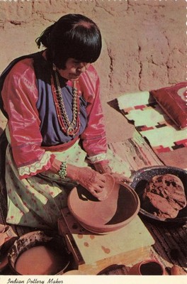 Postcard Pueblo Indian Pottery Maker American Native Artist Coil Method Cliffs