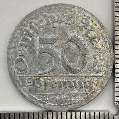 1921 D Germany Weimar Republic 50 Pfennig - Extra Fine Details Free Shipping