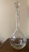 Vintage Etched Crystal Decanter  17”H/ Tall Neck/ Floral Design/1 And 1/2 Liter