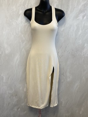 Oh Polly elfenbeinfarben Trägerkleid Cross Over Frontschlitz U-Ausschnitt elegant Tank 8 PWM
