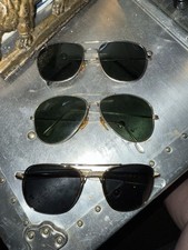 Vtg 3 Pairs Of Aviator Sunglasses w/ Green Glass Lenses Pilot Military 1970  s