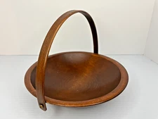 MCM Midcentury Modern Wood Serving Bowl with Handle 9.5 Inch Diameter