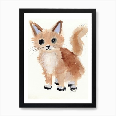 Ein Kätzchen Aquarell Kinder zeichnen gerahmt Wandbild Poster Leinwanddruck Bild