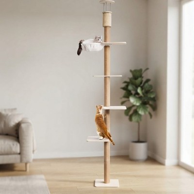 Verstellbarer 81-107 Zoll Wand-Katzenbaum mit gemütlicher Hängematte & Kratzbaum