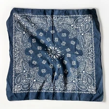 Vintage Blue Hav-A-Hank Paisley Flower Cotton Bandana Handkerchief USA  Navy
