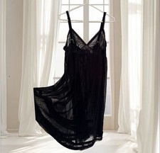 Vera Wang Luxe Black Sheer Tulle Nylon Nightgown Dress Size L