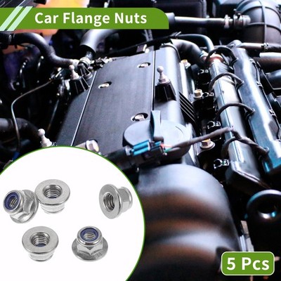5 Pcs M5x0.8 Car Flange Nuts 304 Stainless Steel,Nylon Rubber Ring Flat Hex
