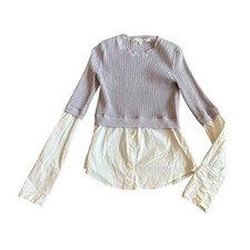 Veronica Beard Kaley Mixed Media Layered Sweater Shirt Metallic Size XS Women's