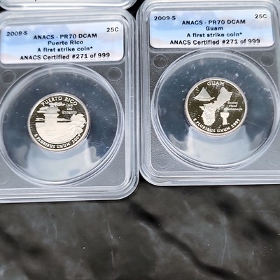 2009-S ANACS PR70 DCAM Territories Quarter Set 6 Coins First