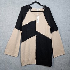 Steve Madden Women's Size L Black Beige Long Sleeve Mini Sweater Dress NEW