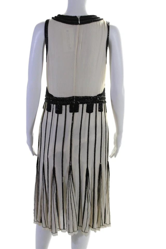 Proenza Schouler Womens Textured High Neck Zip Sleeveless Beaded Dress Cream Siz - Image 3 of 4