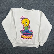 VTG 1997 Looney Tunes Tweety Bird Whatever Sweatshirt White Kids Size Large 90s