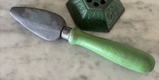 Vintage Carborundum Knife Sharpener Kitchen Tool Green Wooden Handle Decor