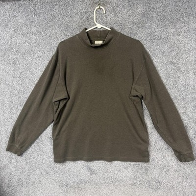 LL Bean Shirt Mens Large Green Mock Neck Long Sleeve Cabincore Basic Layering